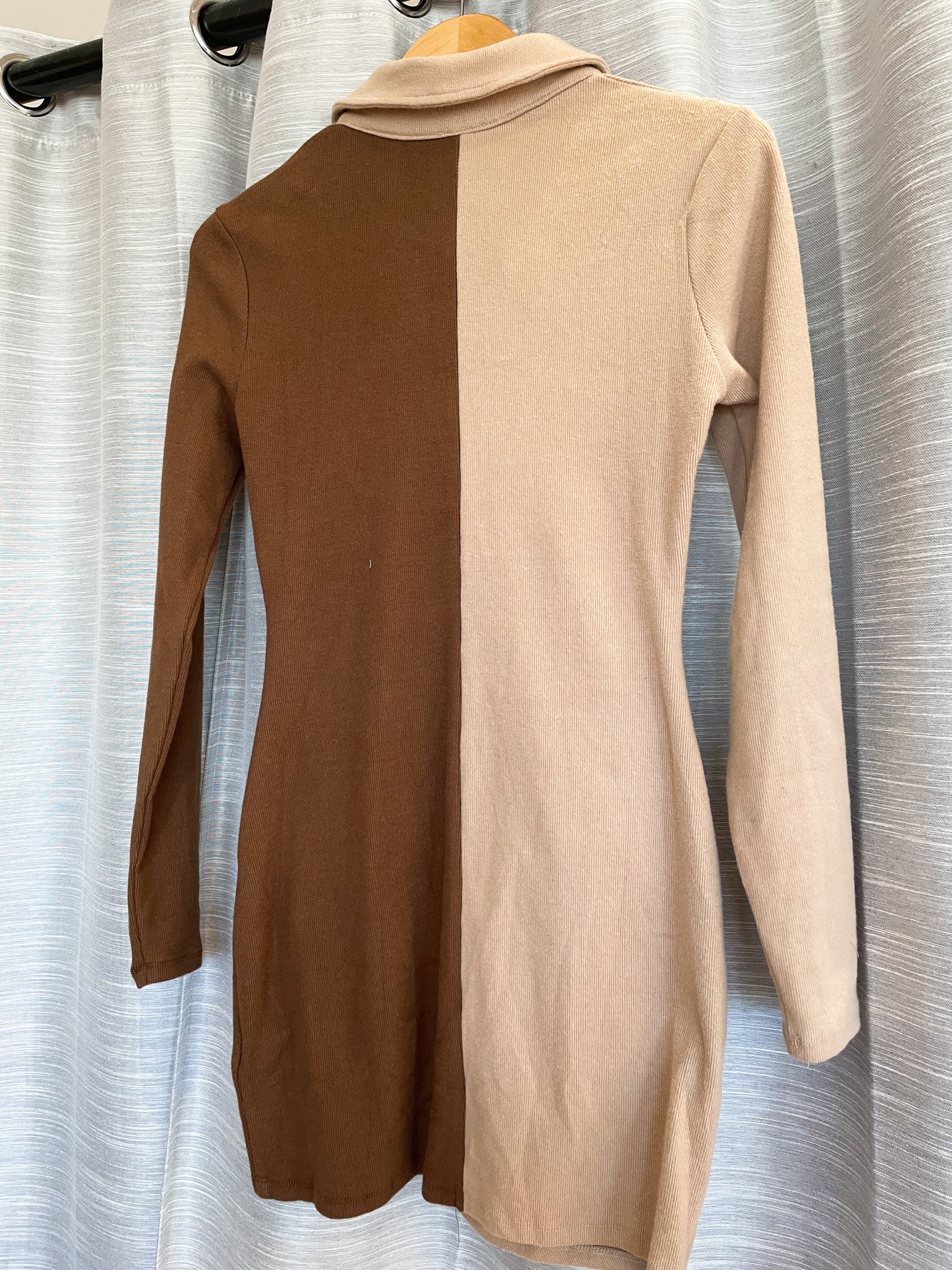Taupe/Brown Color Block Button Down Dress