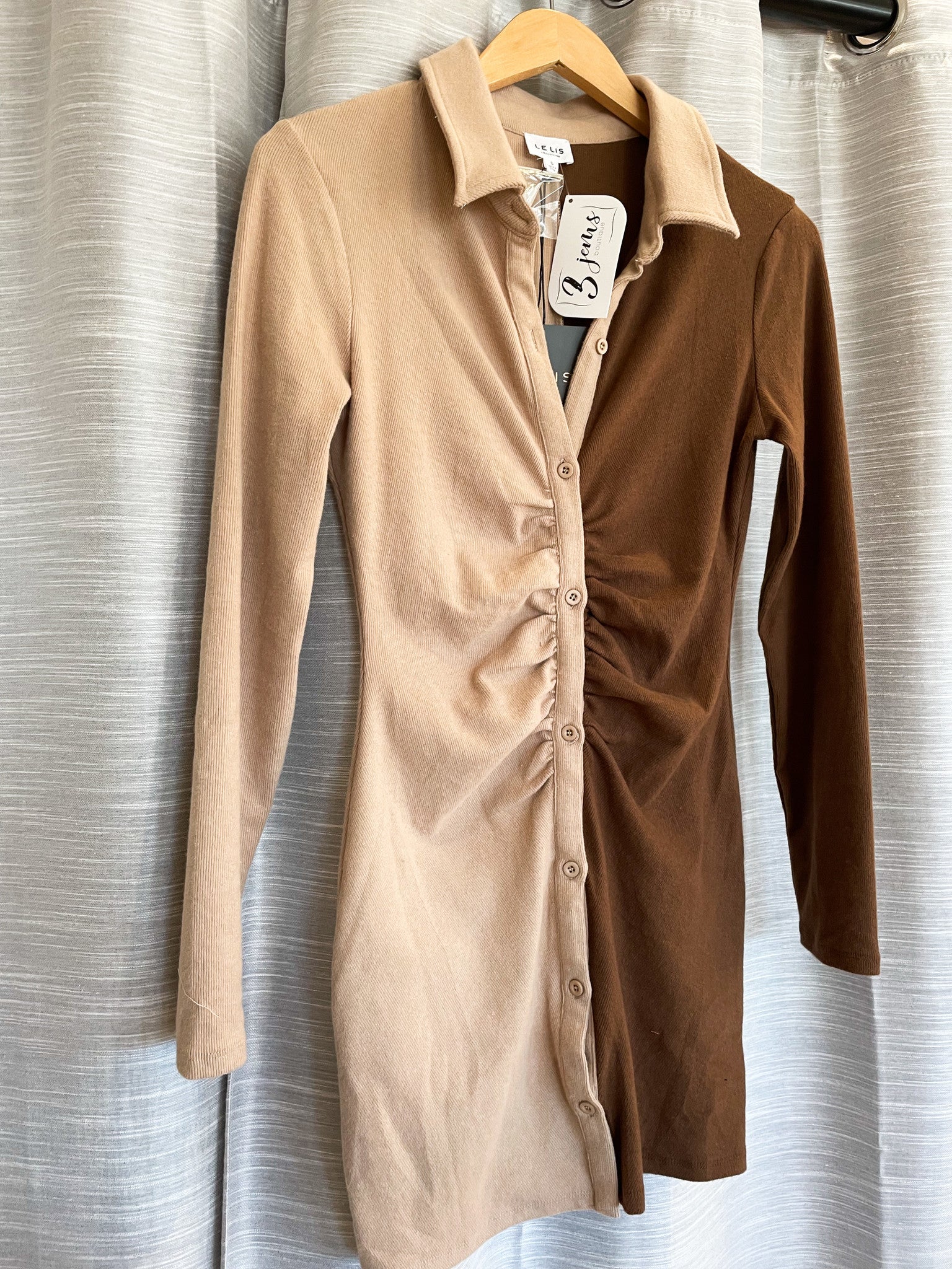 Taupe/Brown Color Block Button Down Dress