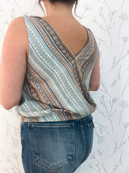 Shoulder Tie Abstract Print Tank Top