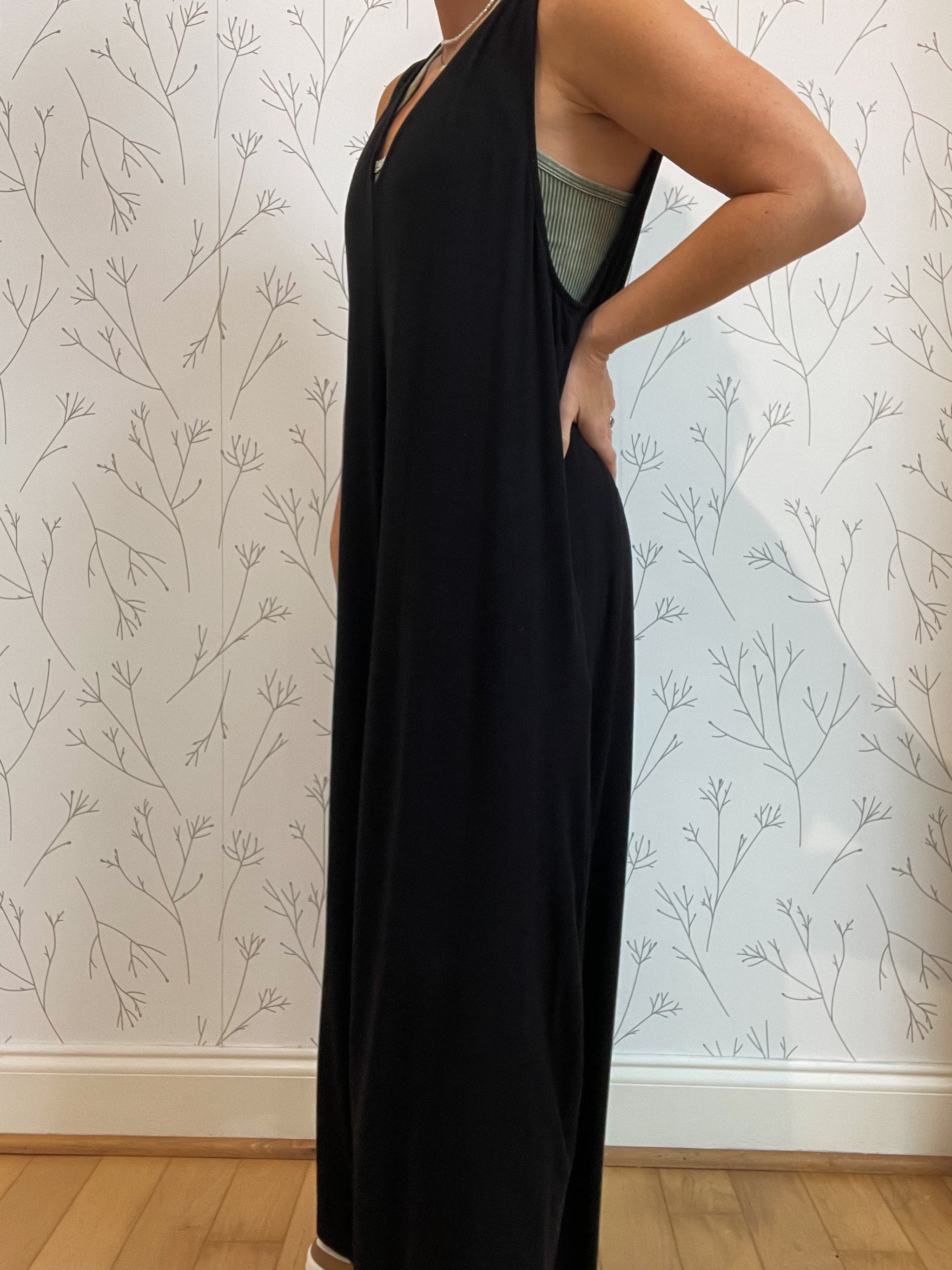 Wide Leg Deep V-Neck Jumpsuit