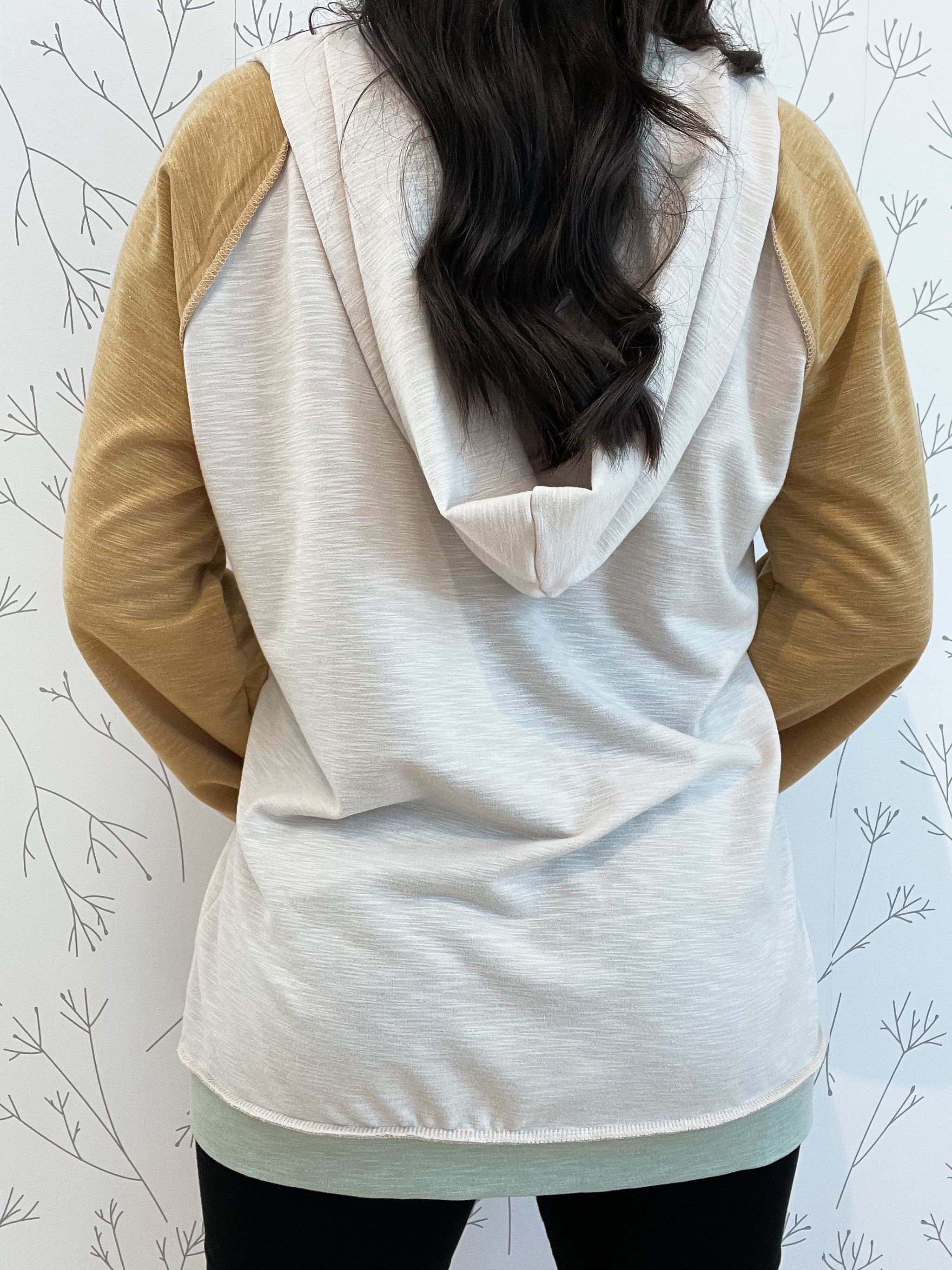 Color Block Buttoned Henley Hoodie