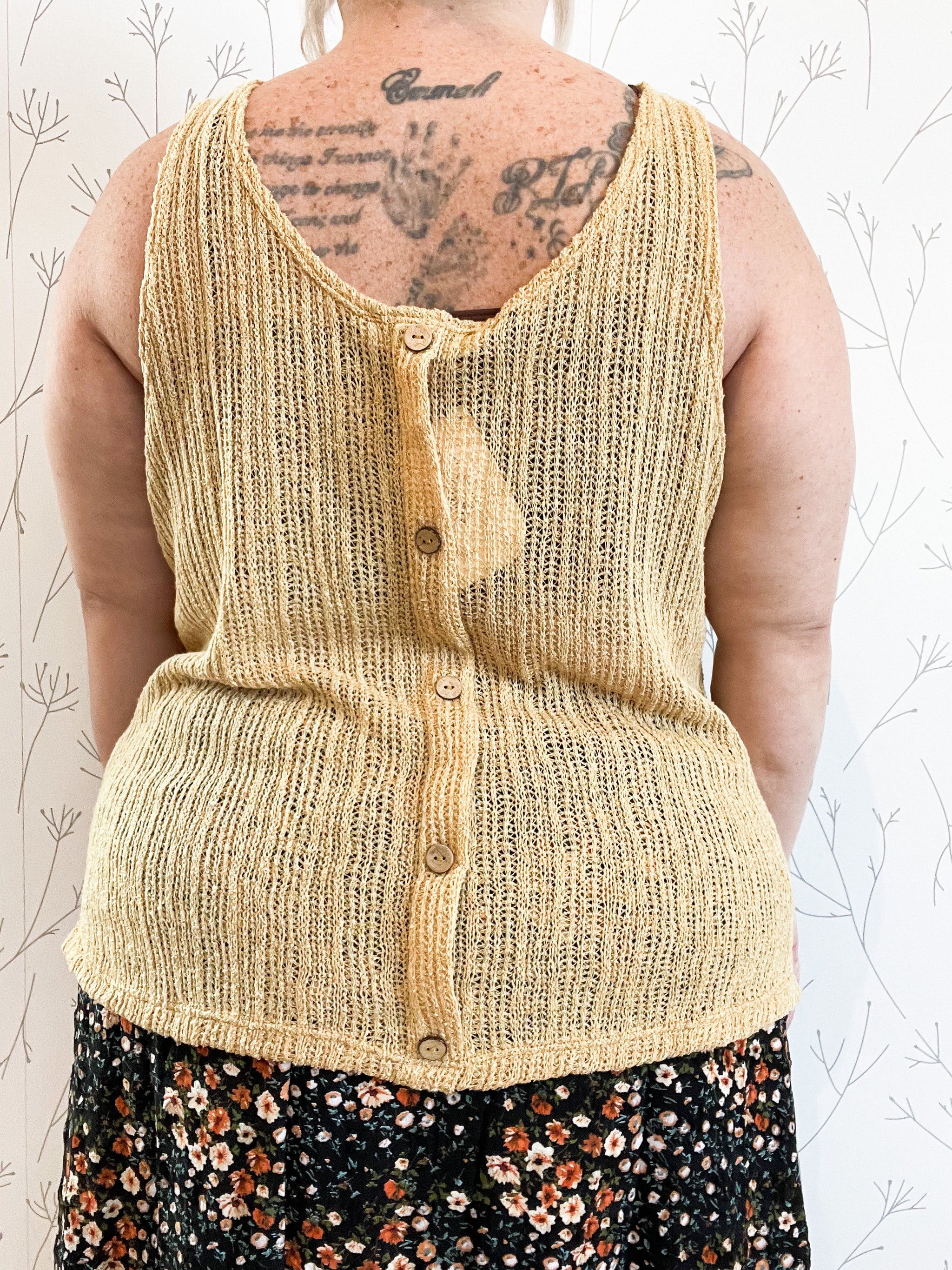 Loose Knit Ribbed Button Back Tank - (Plus)