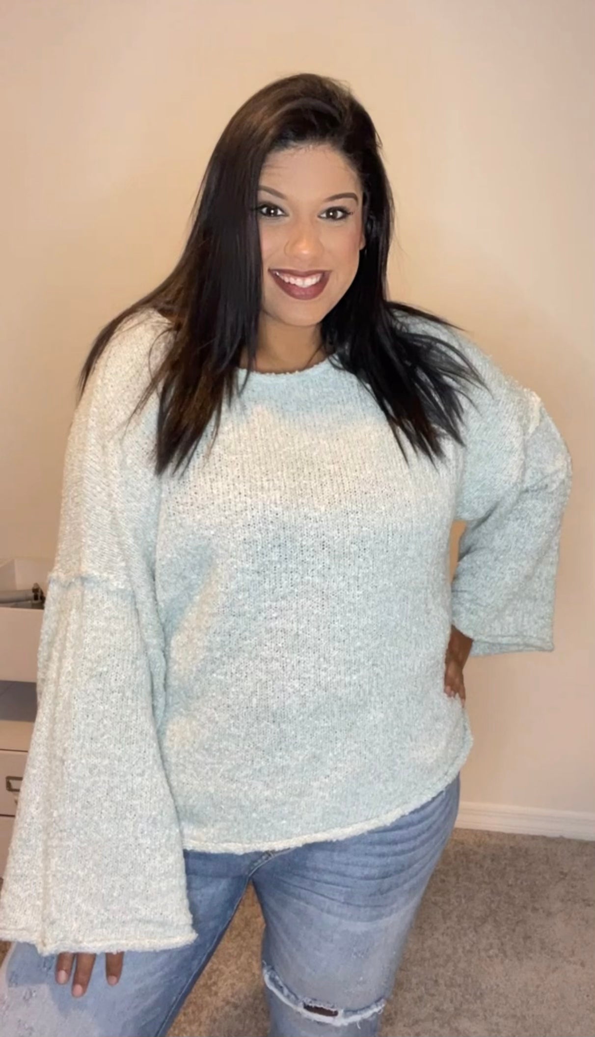 Oversized Wide Sleeve Knit Sweater - Plus Size