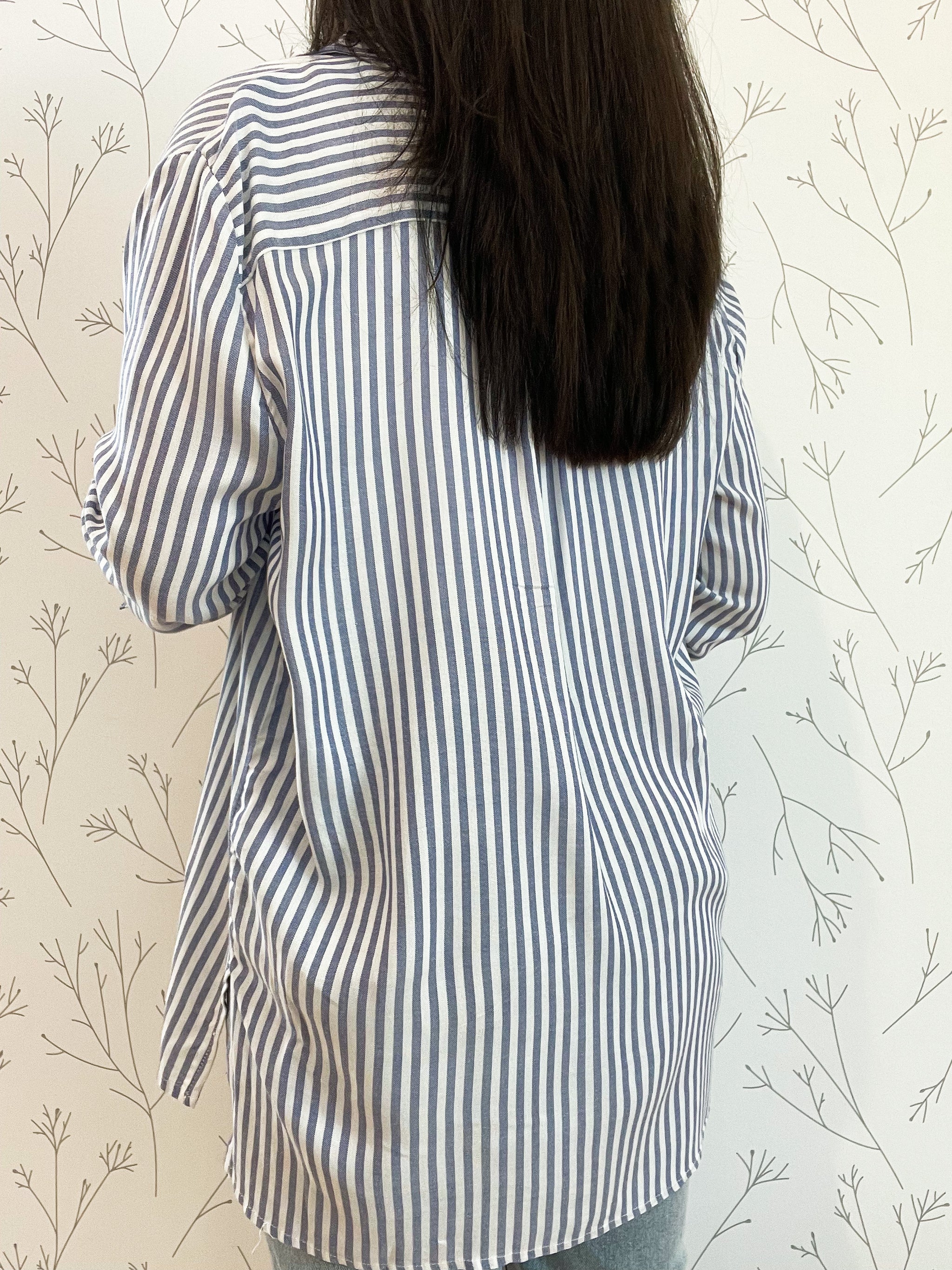 Striped Roll Up Sleeve Button Down Blouse