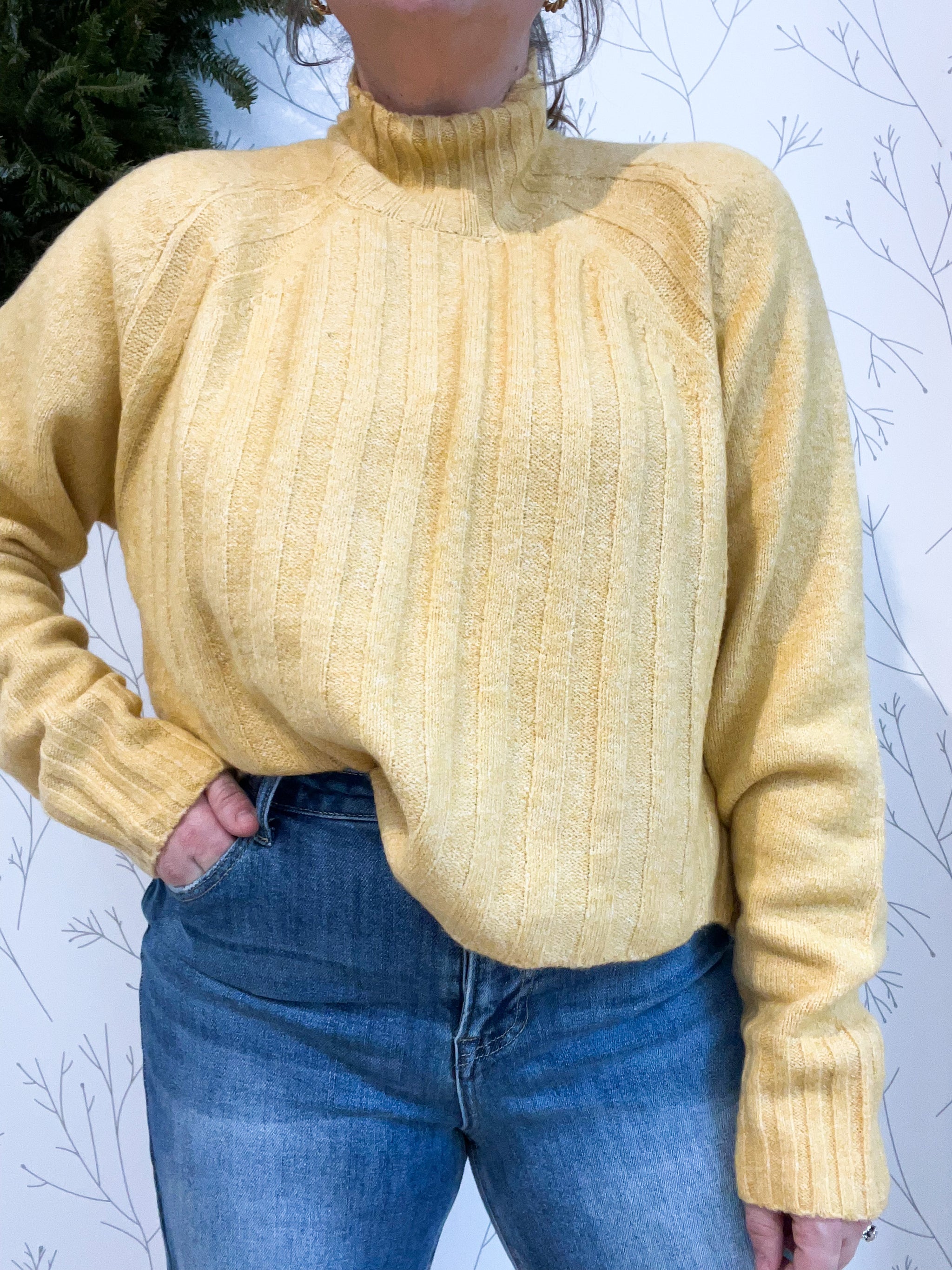 Mock Neck Ribbed Sweater w/ Side Slit
