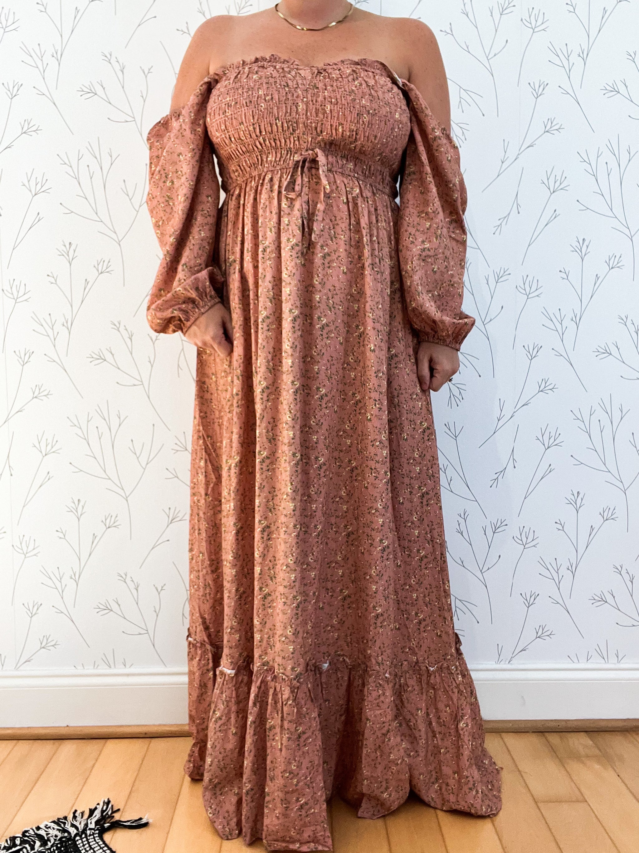 Floral Square Neck Smocked Maxi Dress