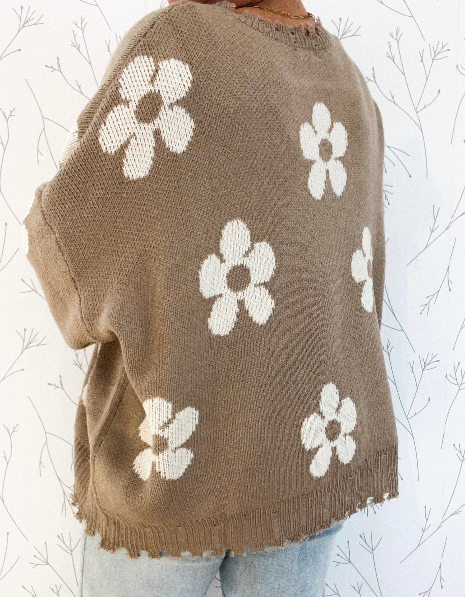 Distressed Floral Patterned Sweater - Plus
