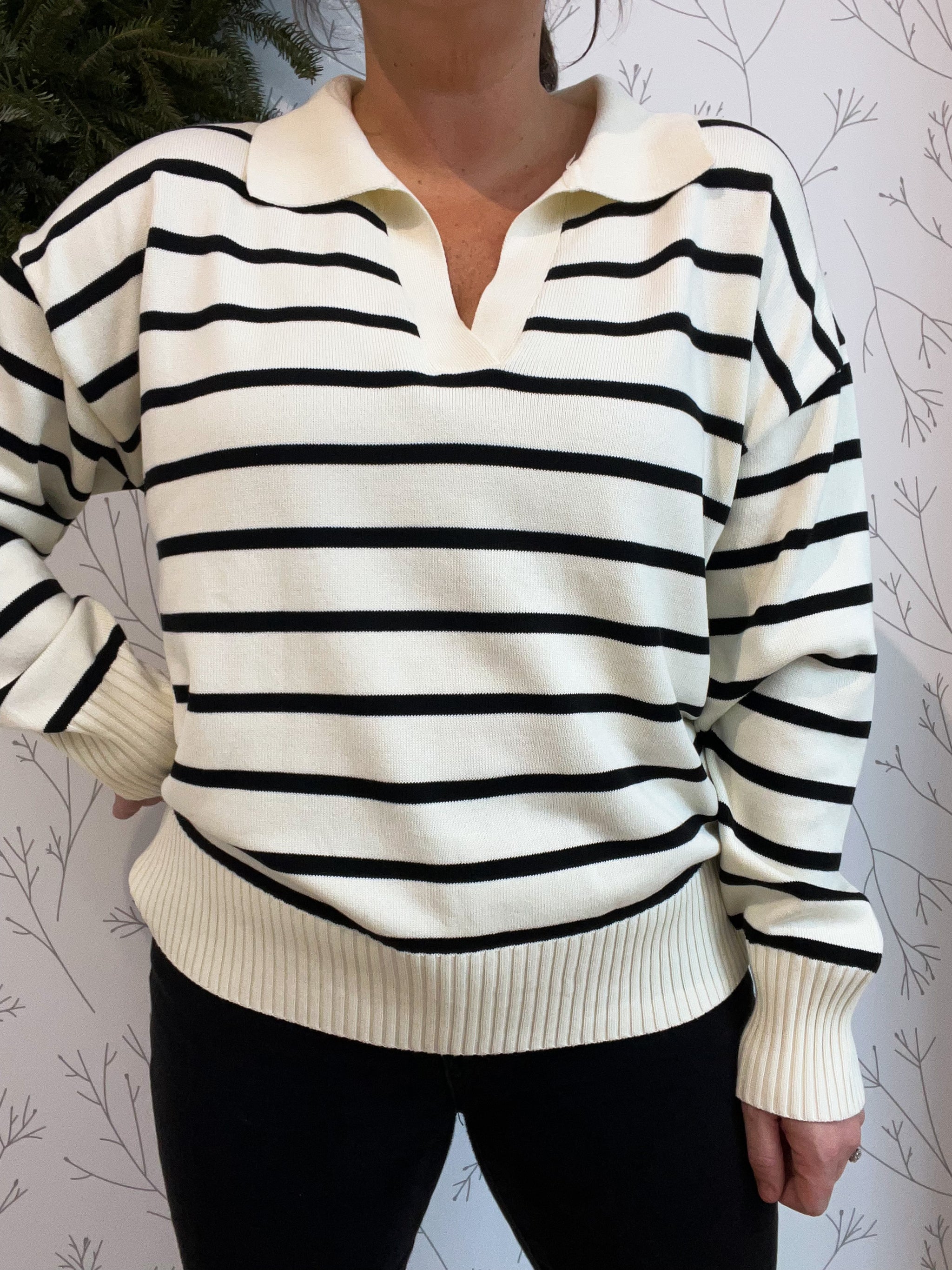 Oversize Striped Collared Sweater