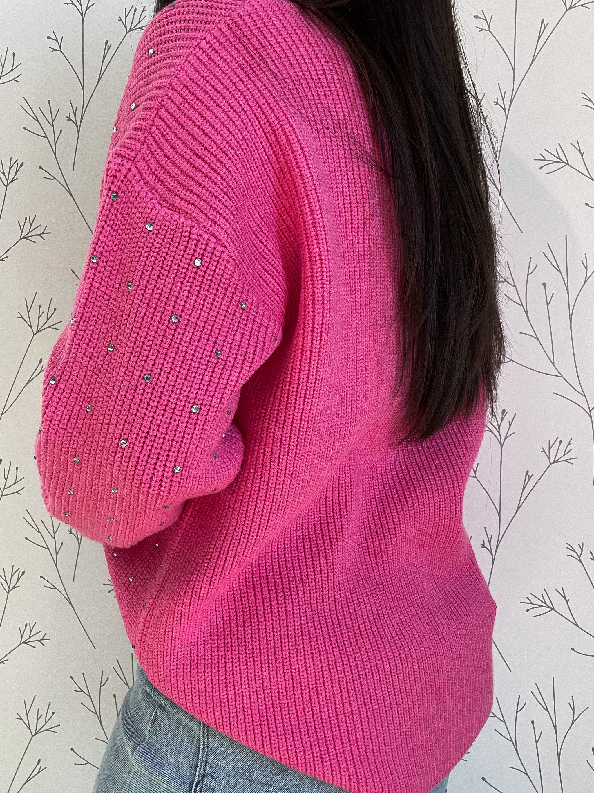 Rhinestone Detail Crewneck Top