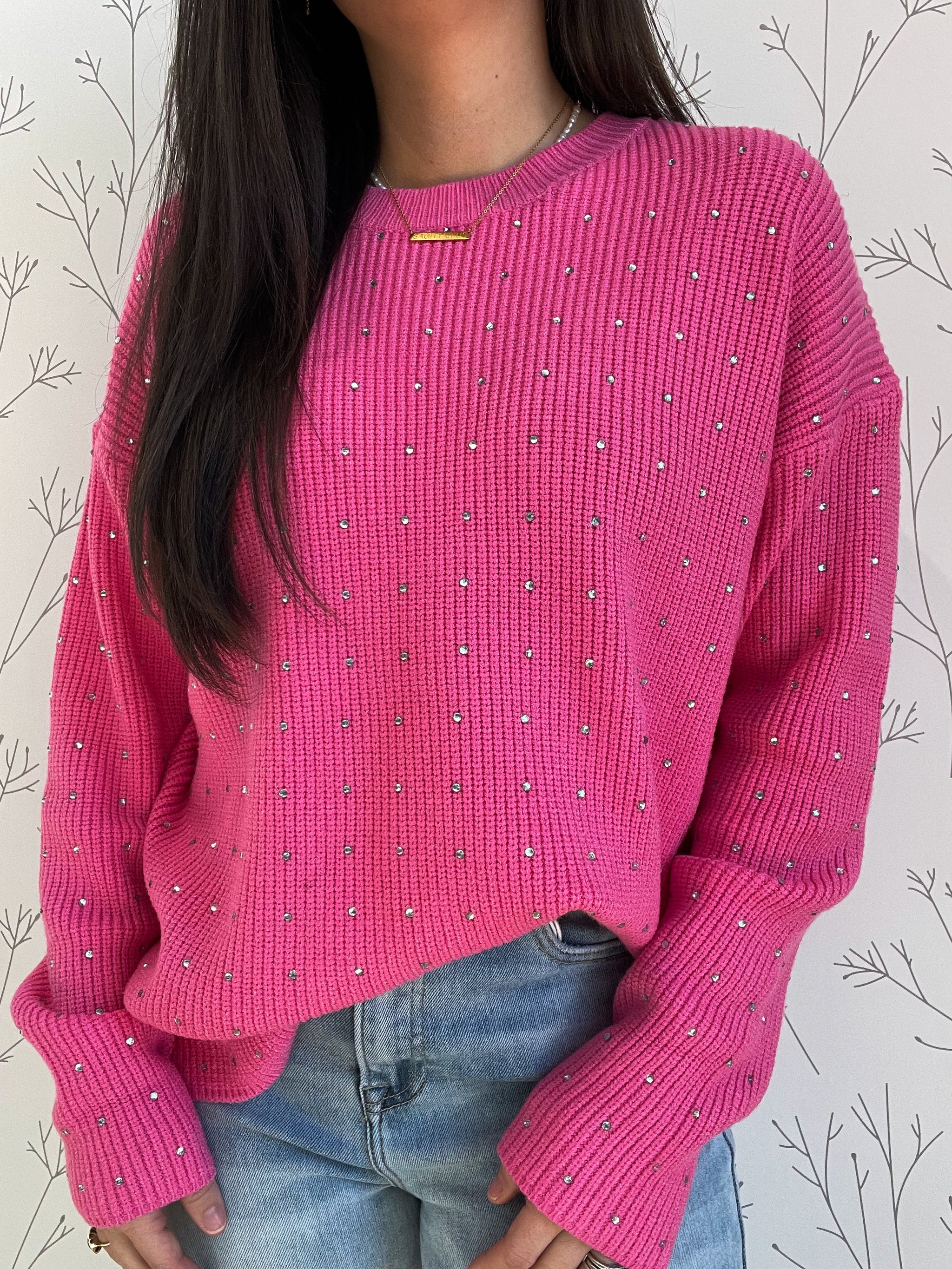 Rhinestone Detail Crewneck Top