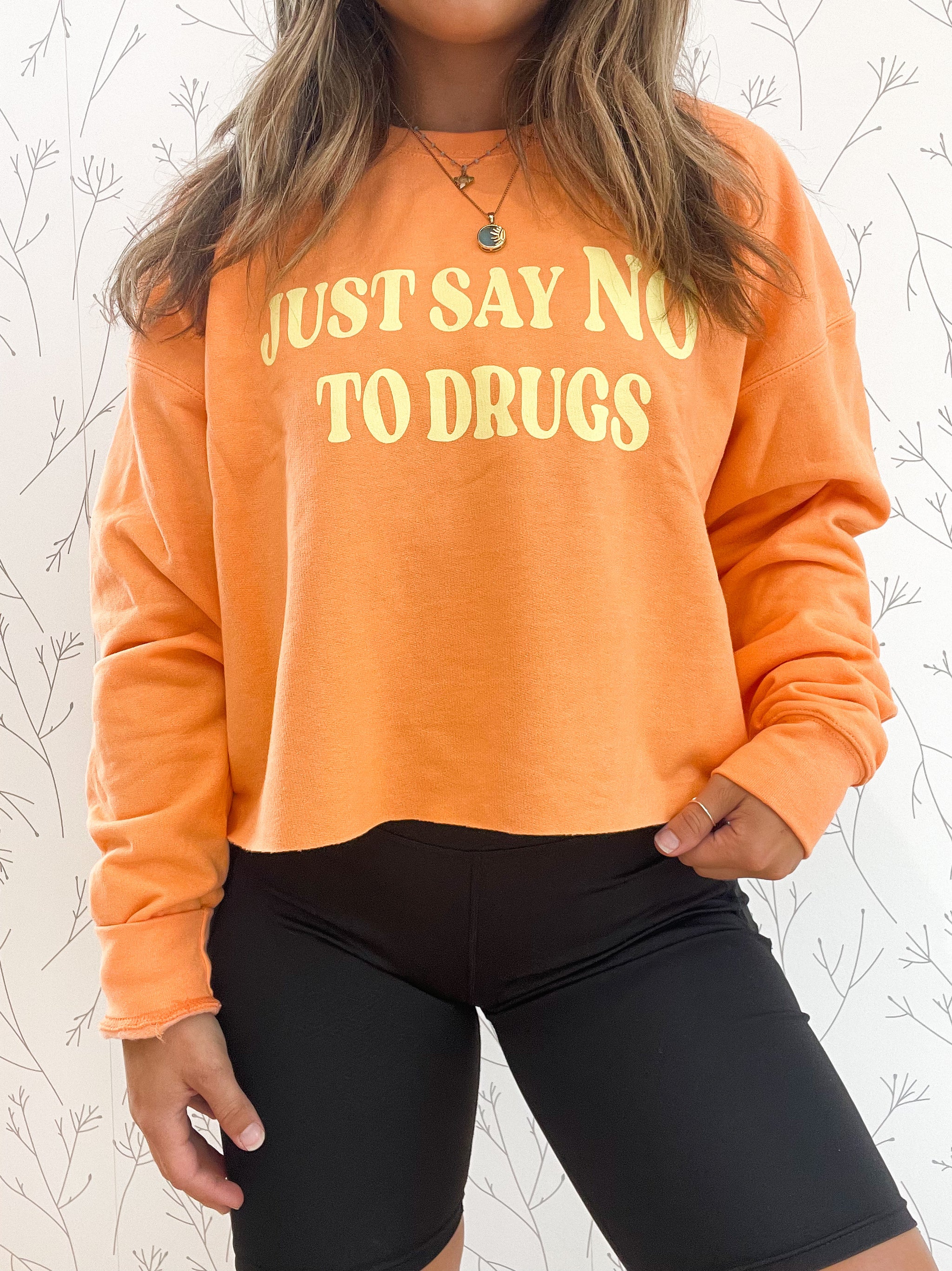 "Say No To Drugs" Cropped Graphic Sweatshirt