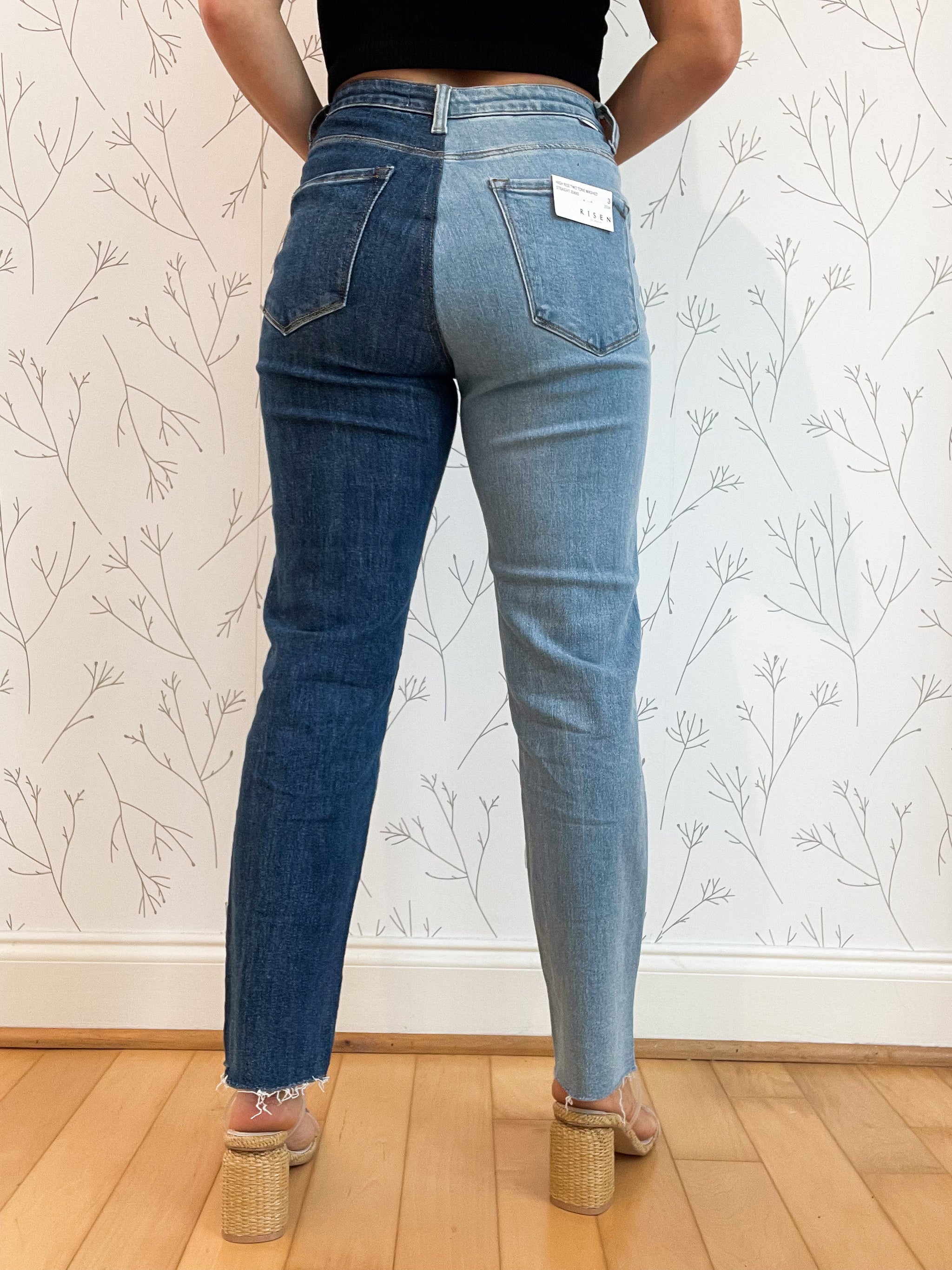 High Rise Two Toned Straight Jeans