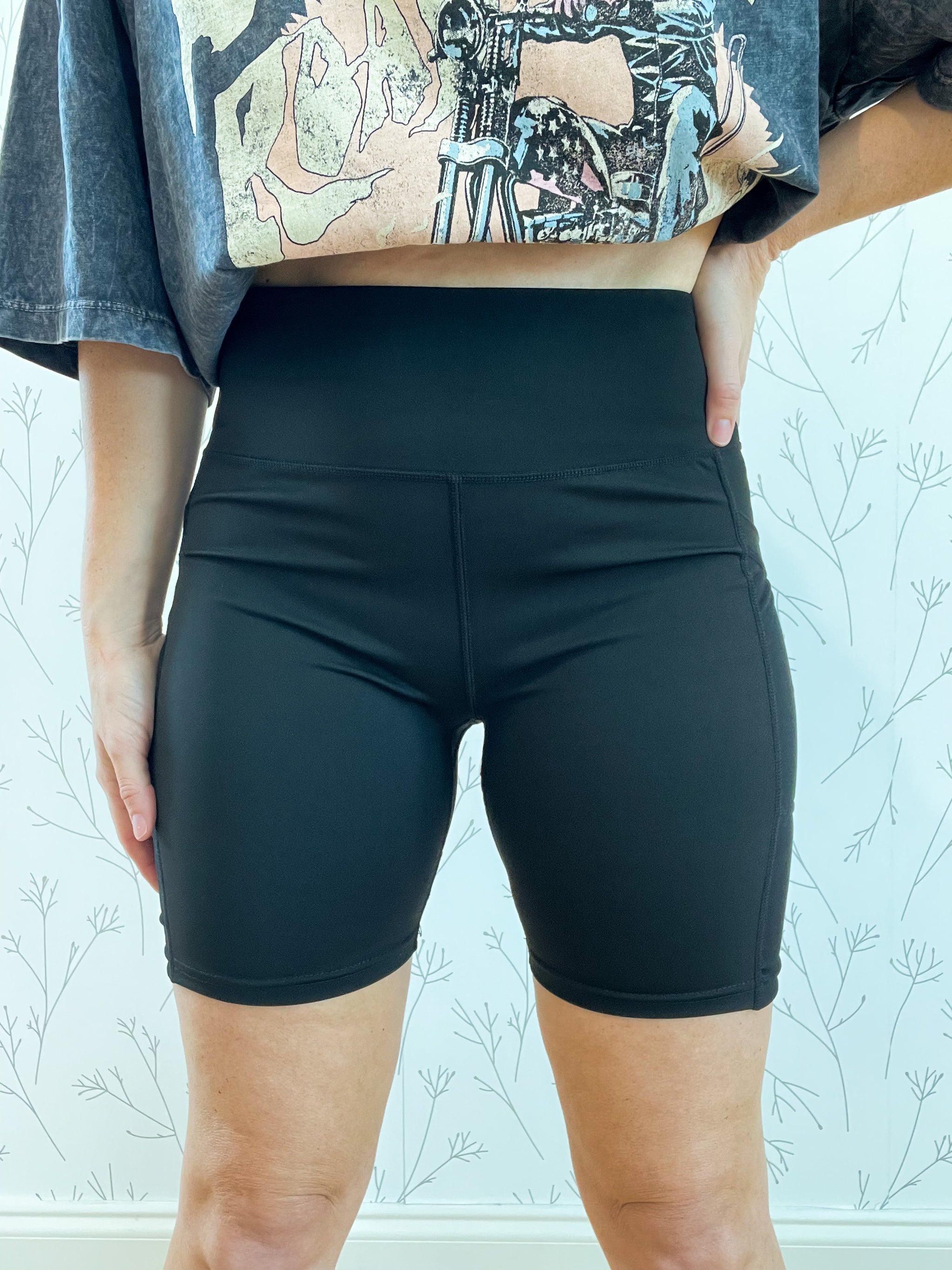 High Waist Biker Shorts with Mesh Pockets