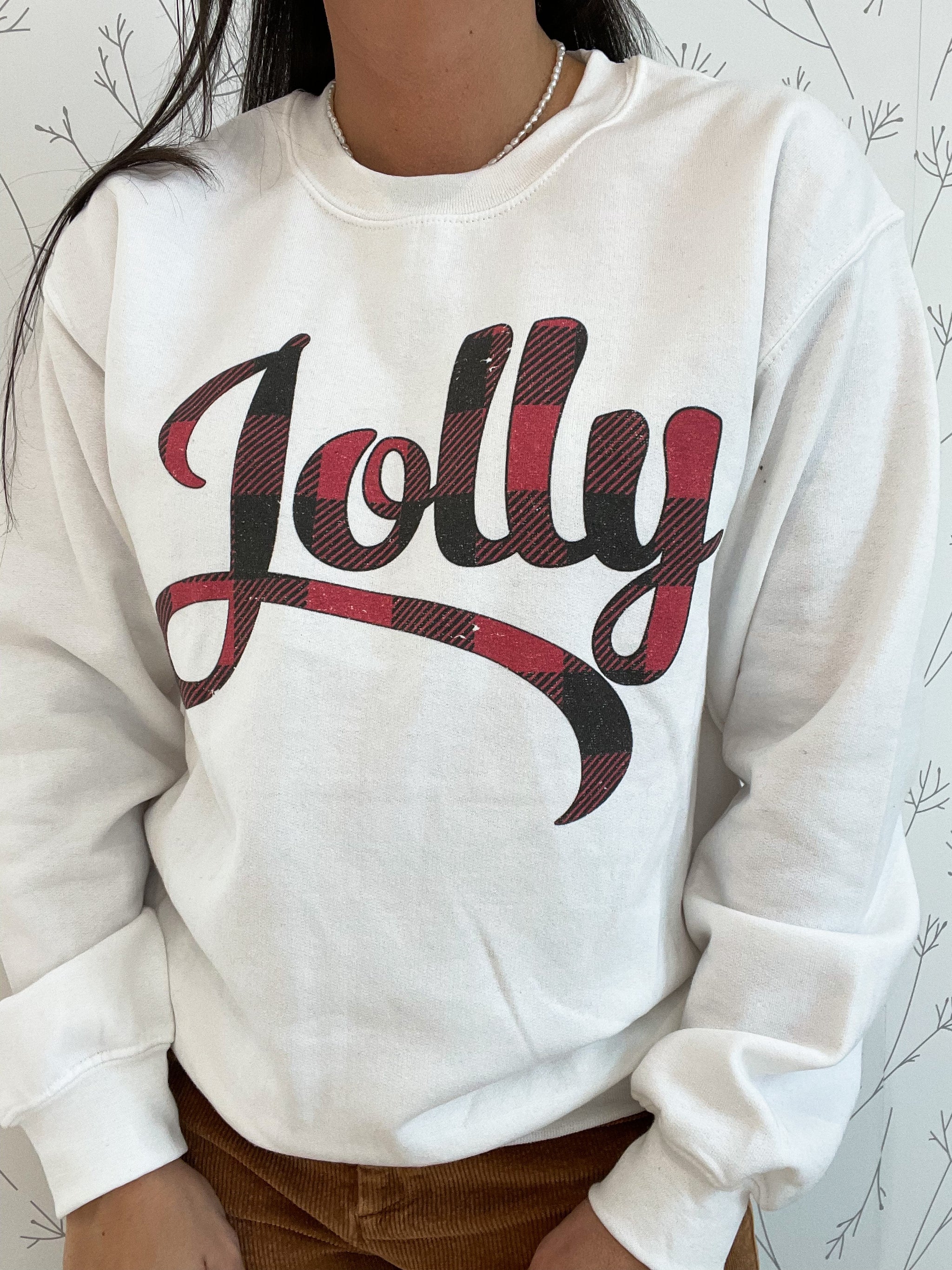 "Jolly" Plaid Graphic Crewneck (Including Plus Size)