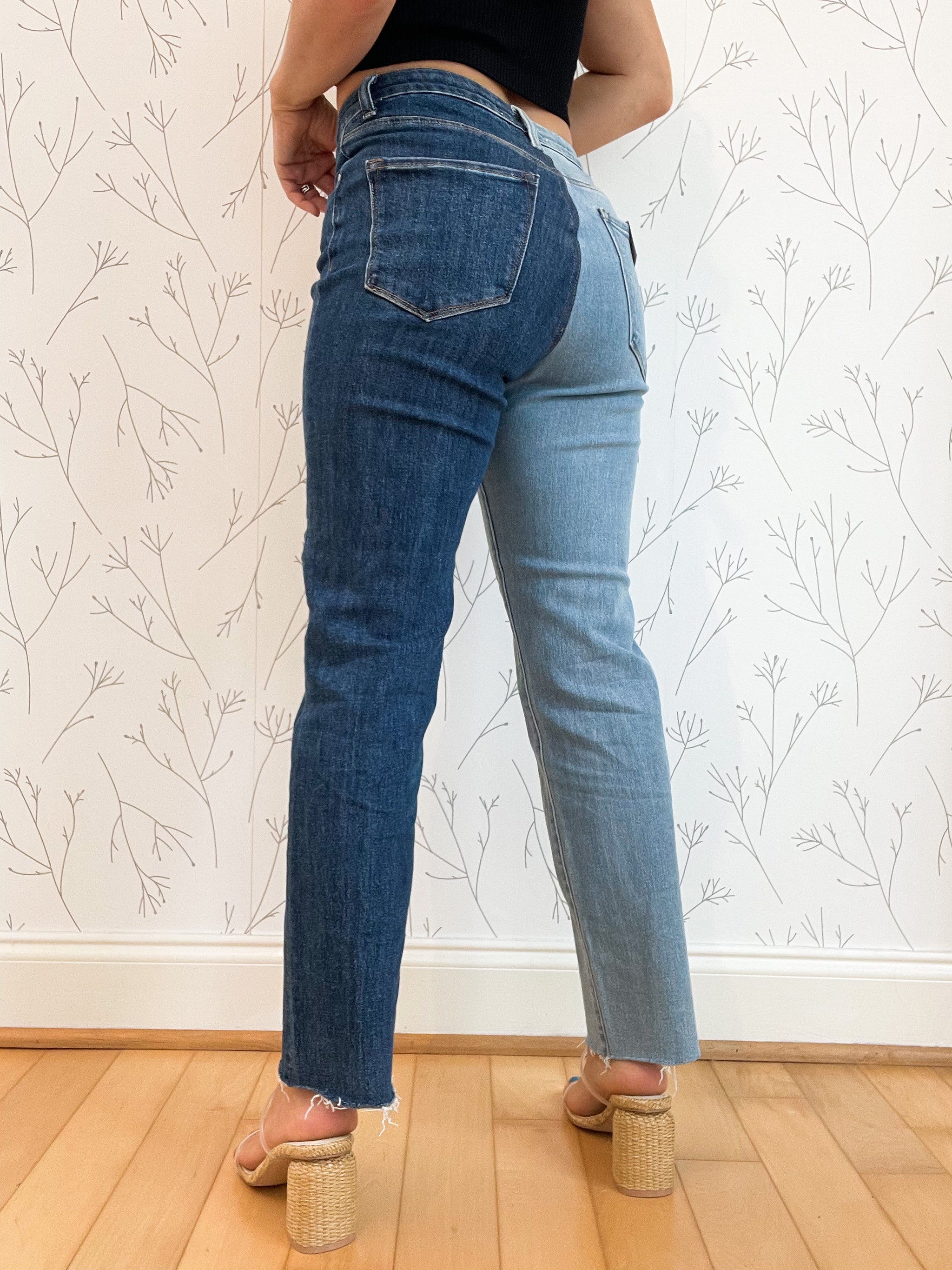 High Rise Two Toned Straight Jeans