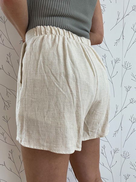 Pleated Shorts w/ Back Elastic Waist