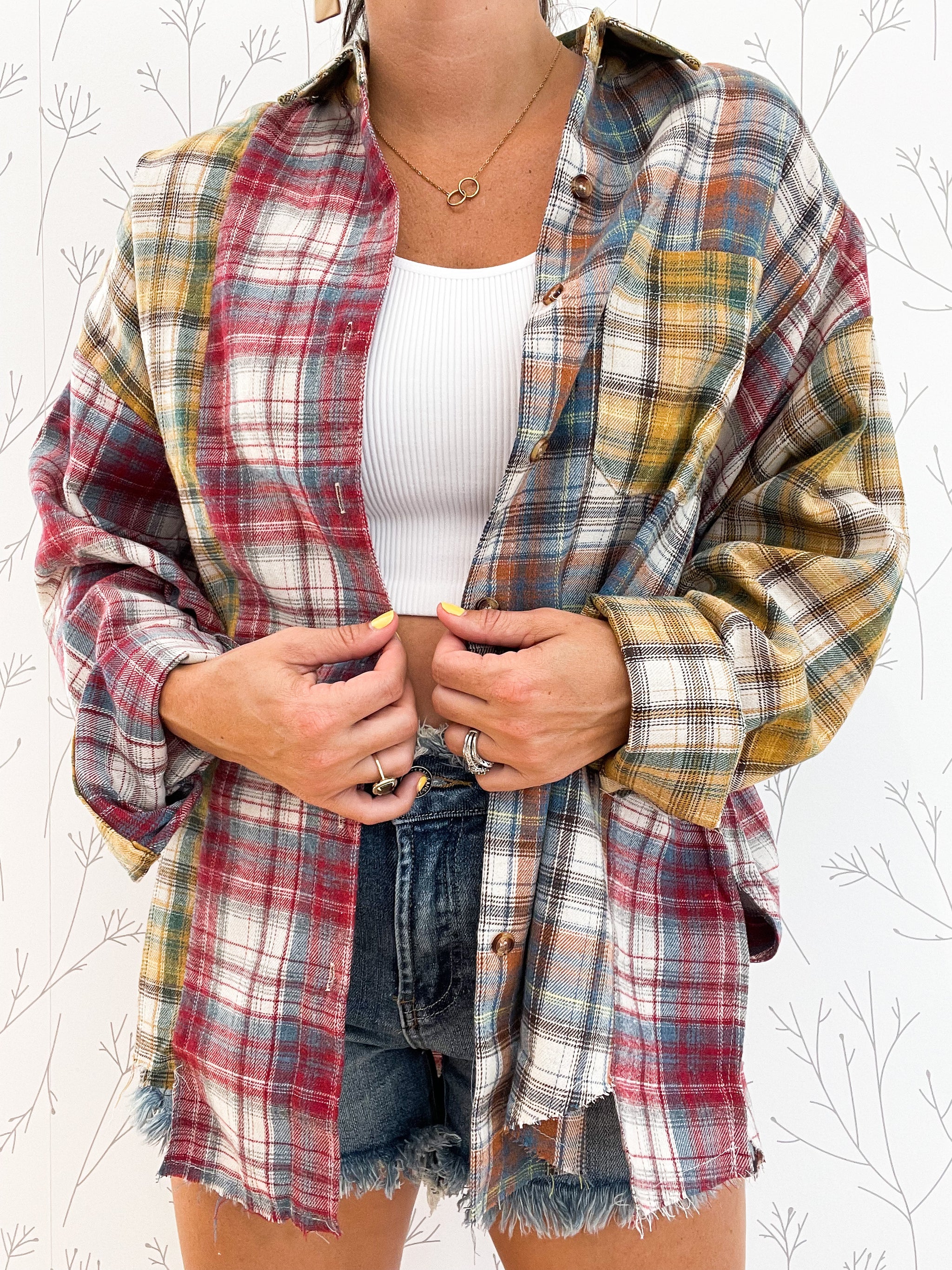 Patchwork Asymmetrical Hem Flannel