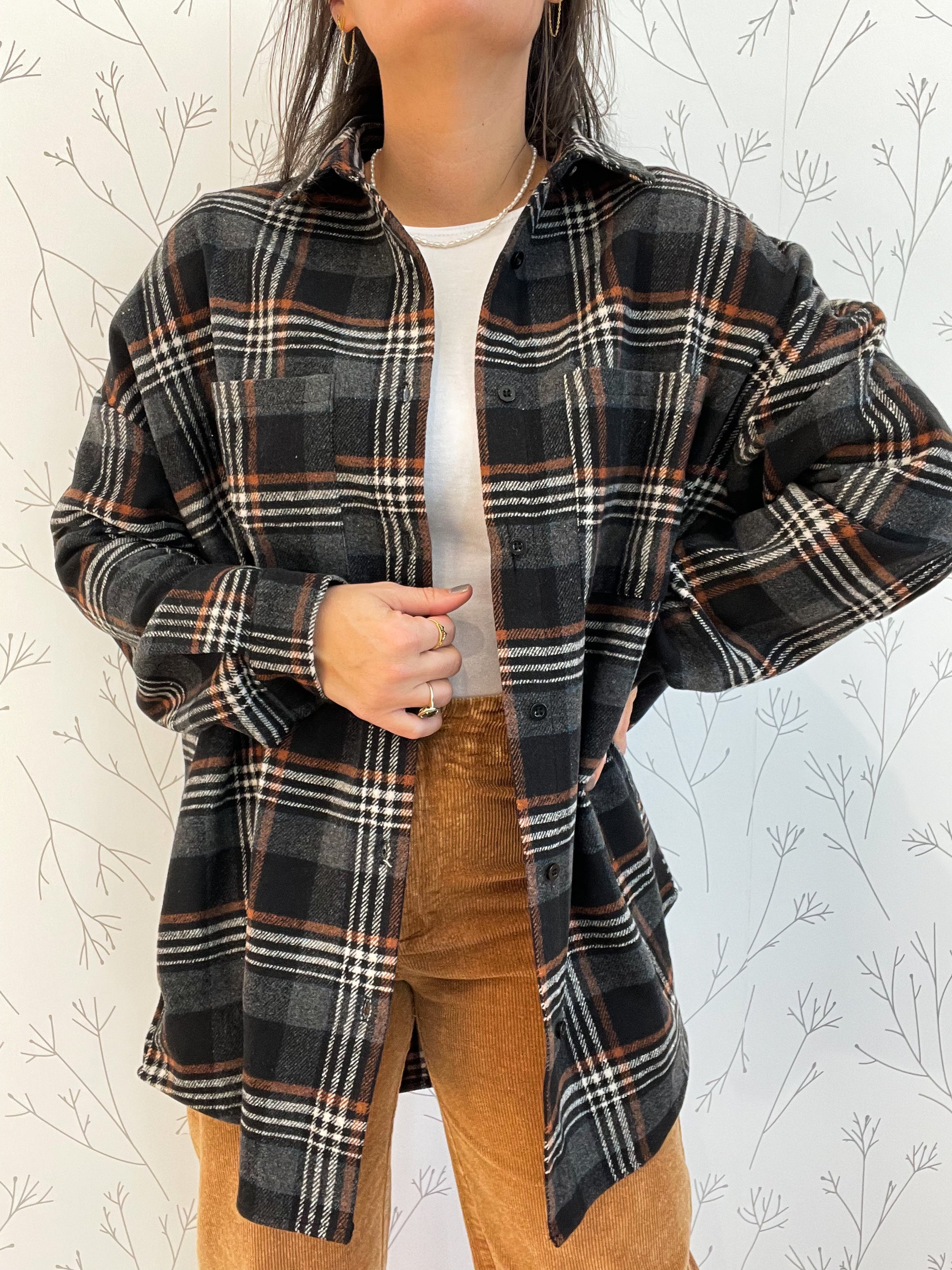 Plaid Long Sleeve Button Up Shacket