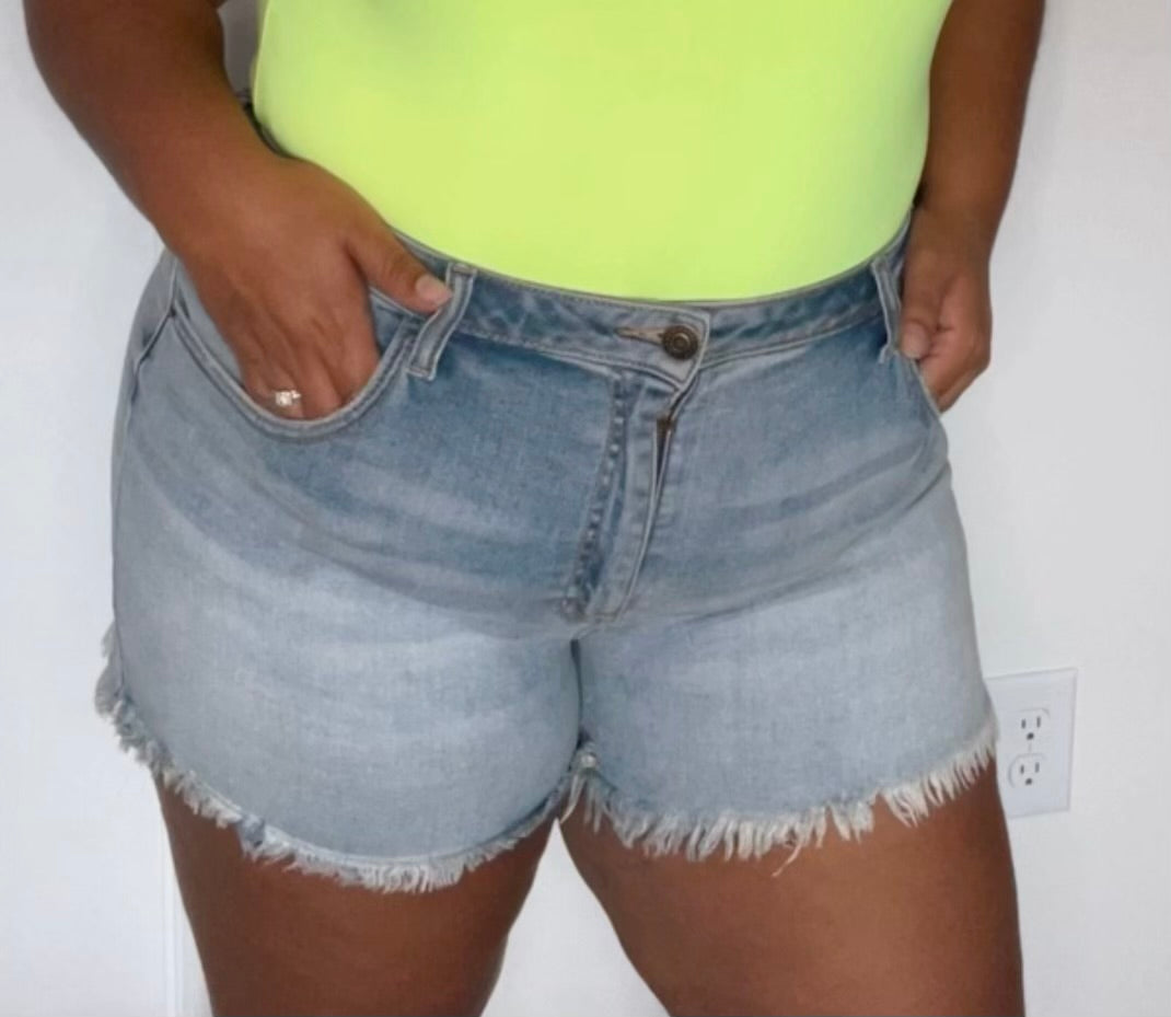 High Rise Distressed Plus Shorts