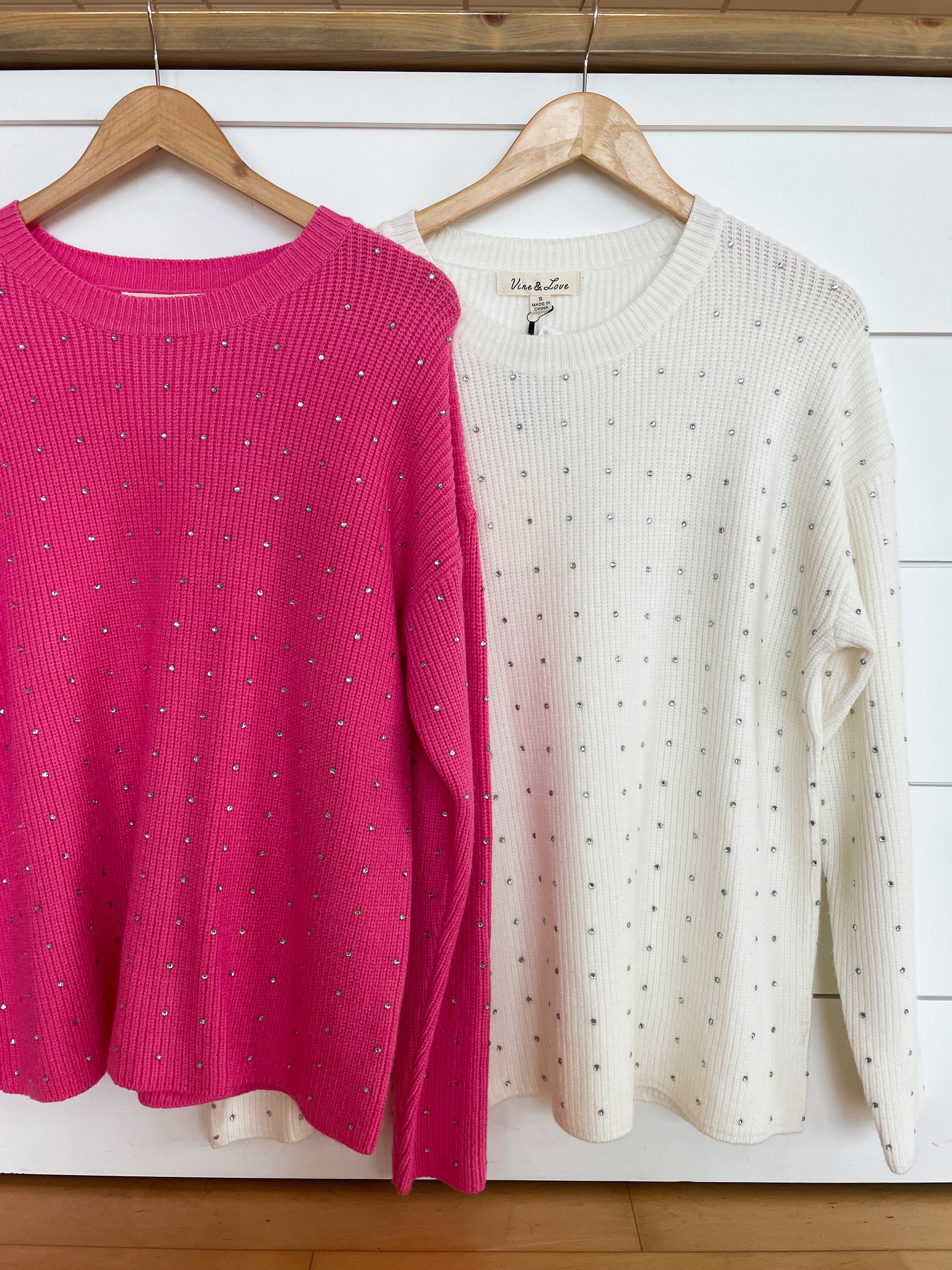 Rhinestone Detail Crewneck Top