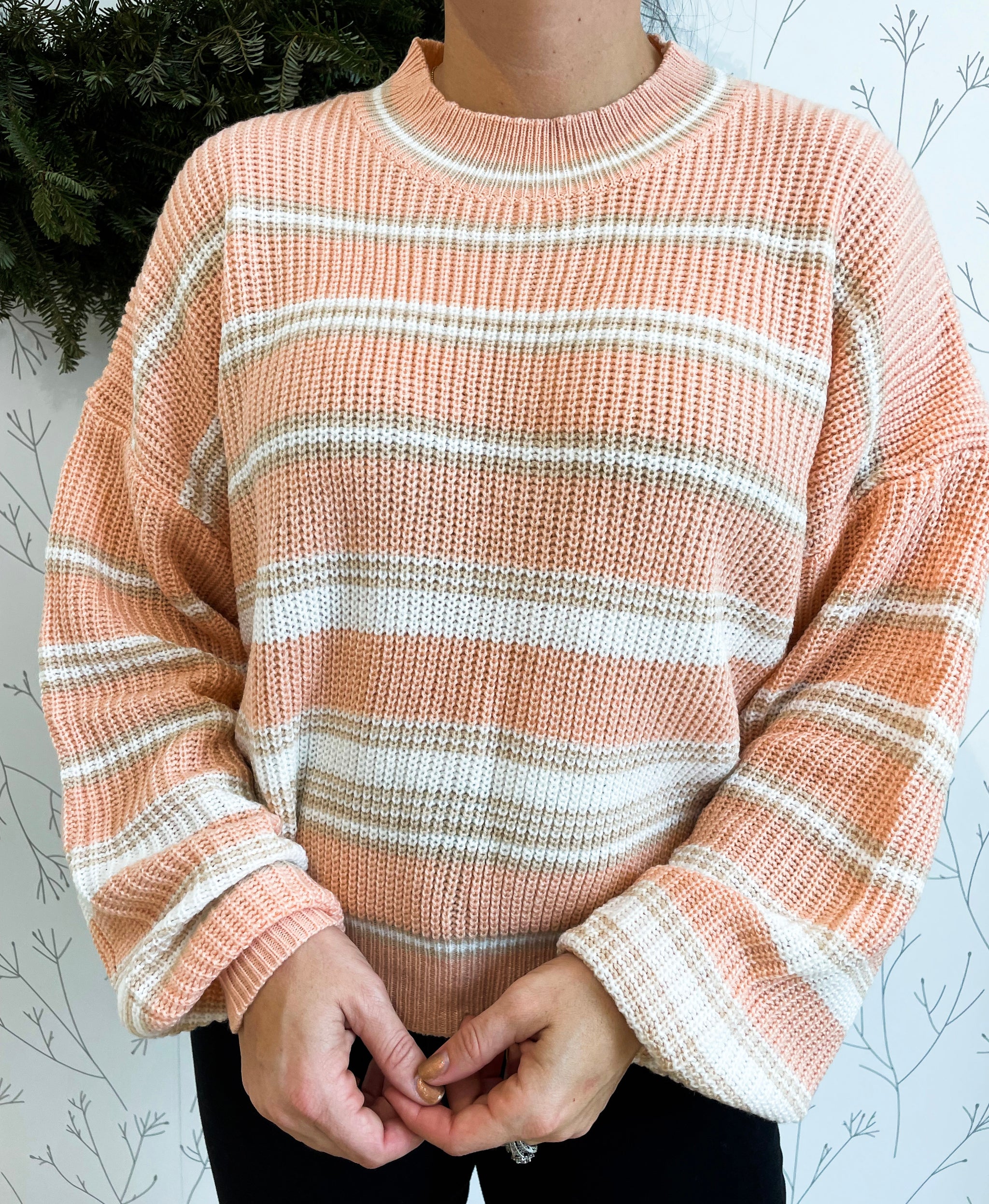 Crew Neck Basic Striped Sweater