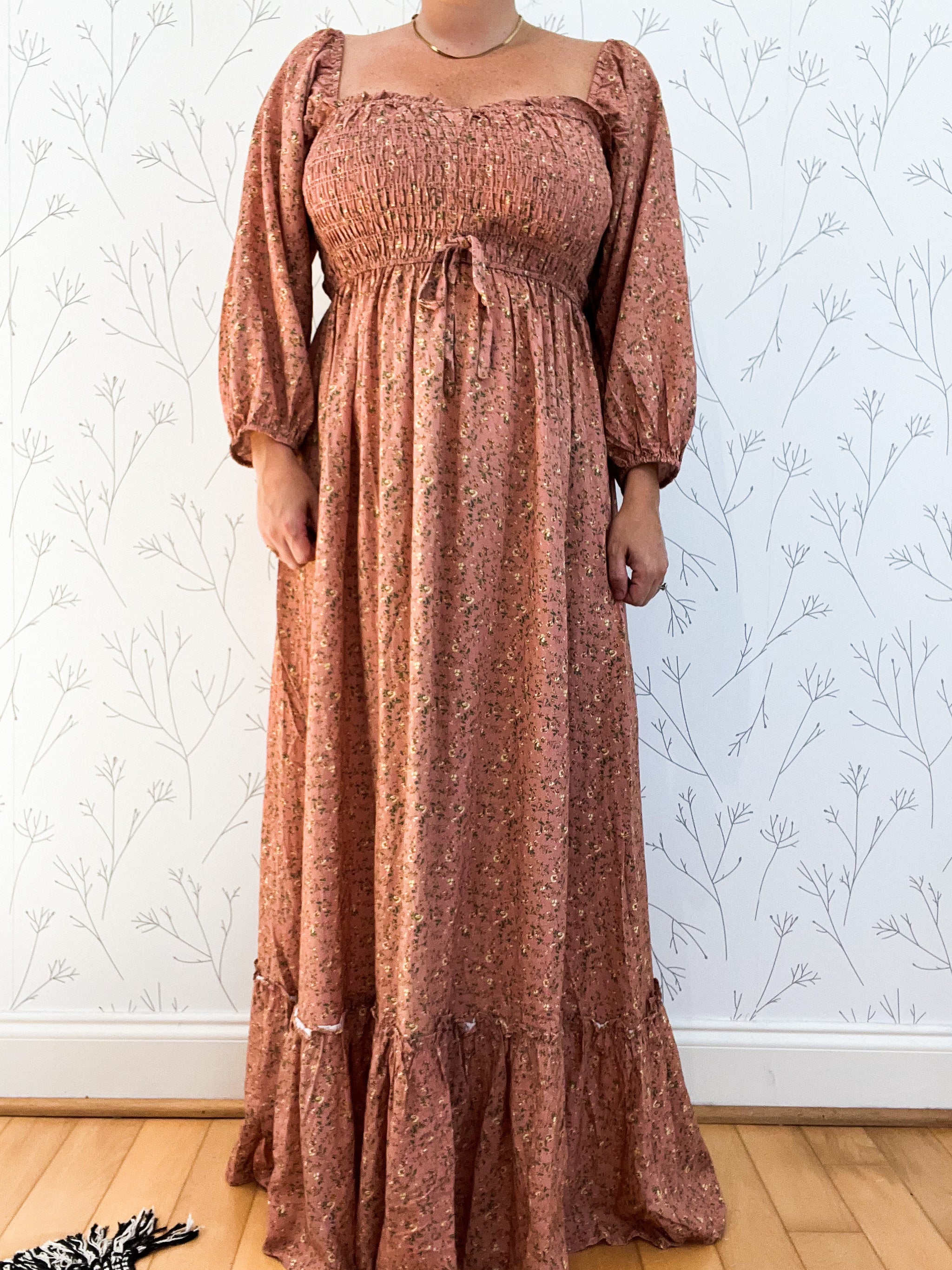 Floral Square Neck Smocked Maxi Dress