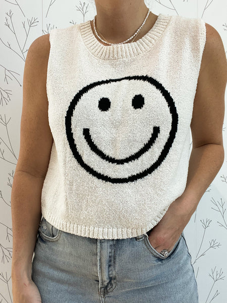Smiley Face Sleeveless Sweater Top