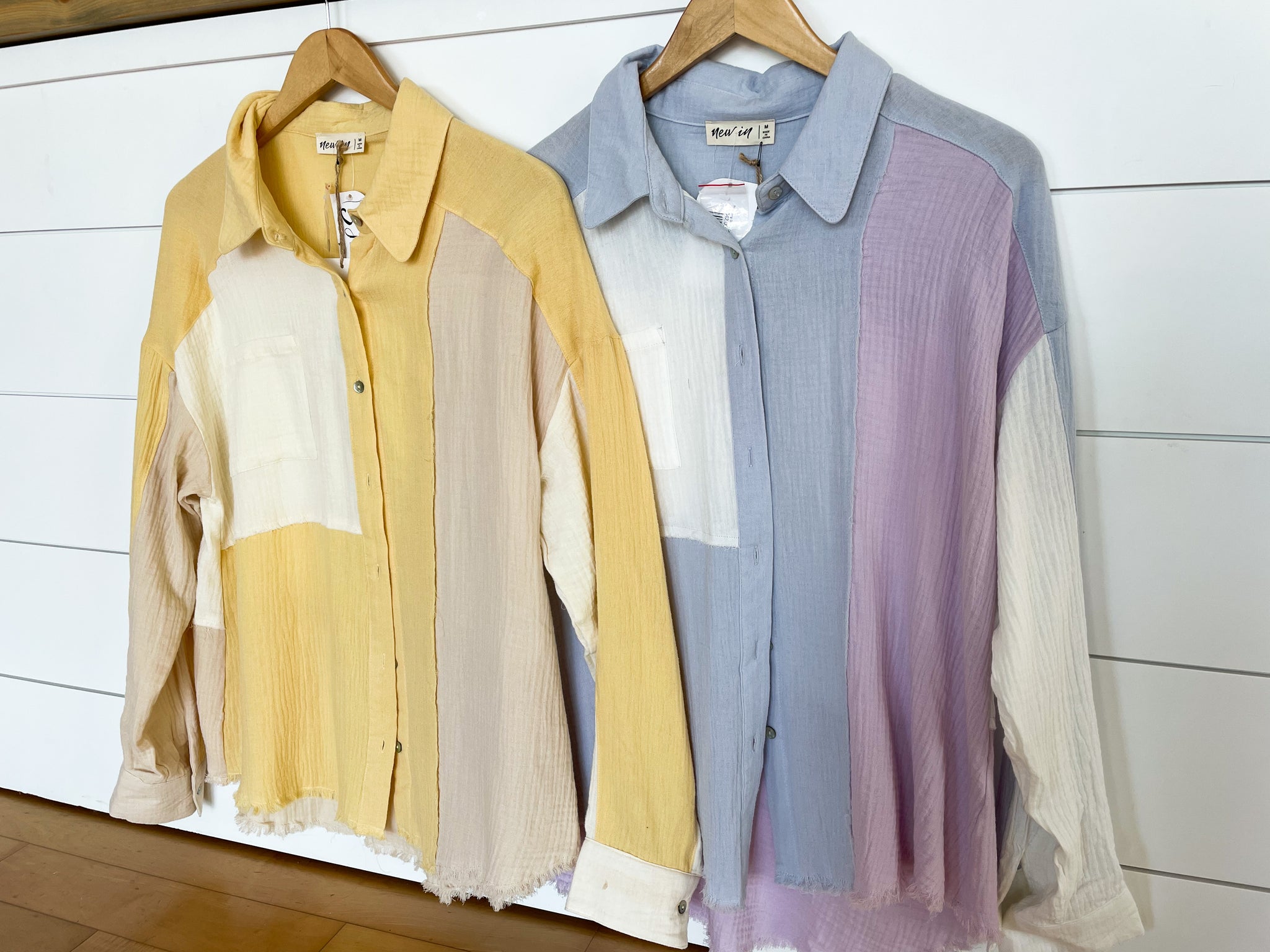 Thin Long Sleeve Color Blocked Button Down Shirt