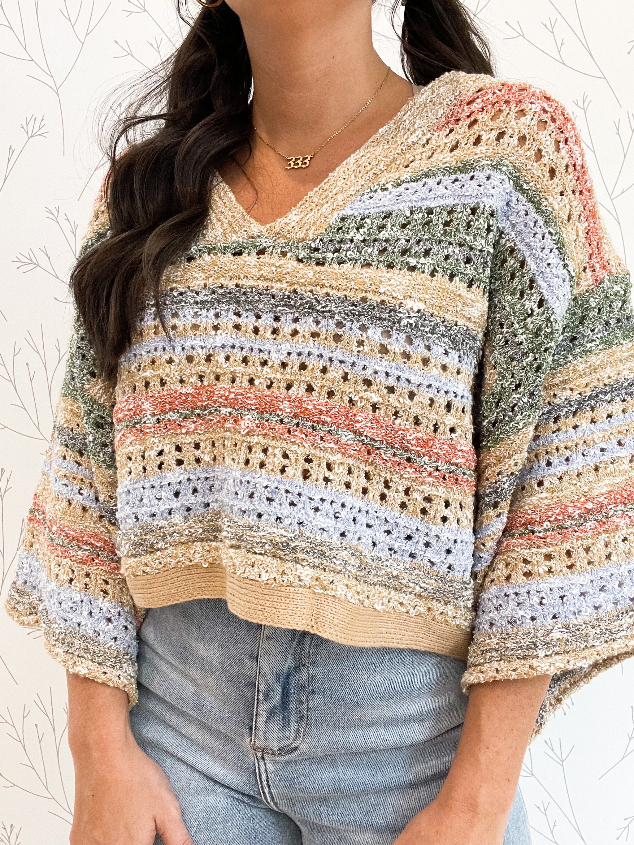 Multi Color Stripe V- Neck Sweater