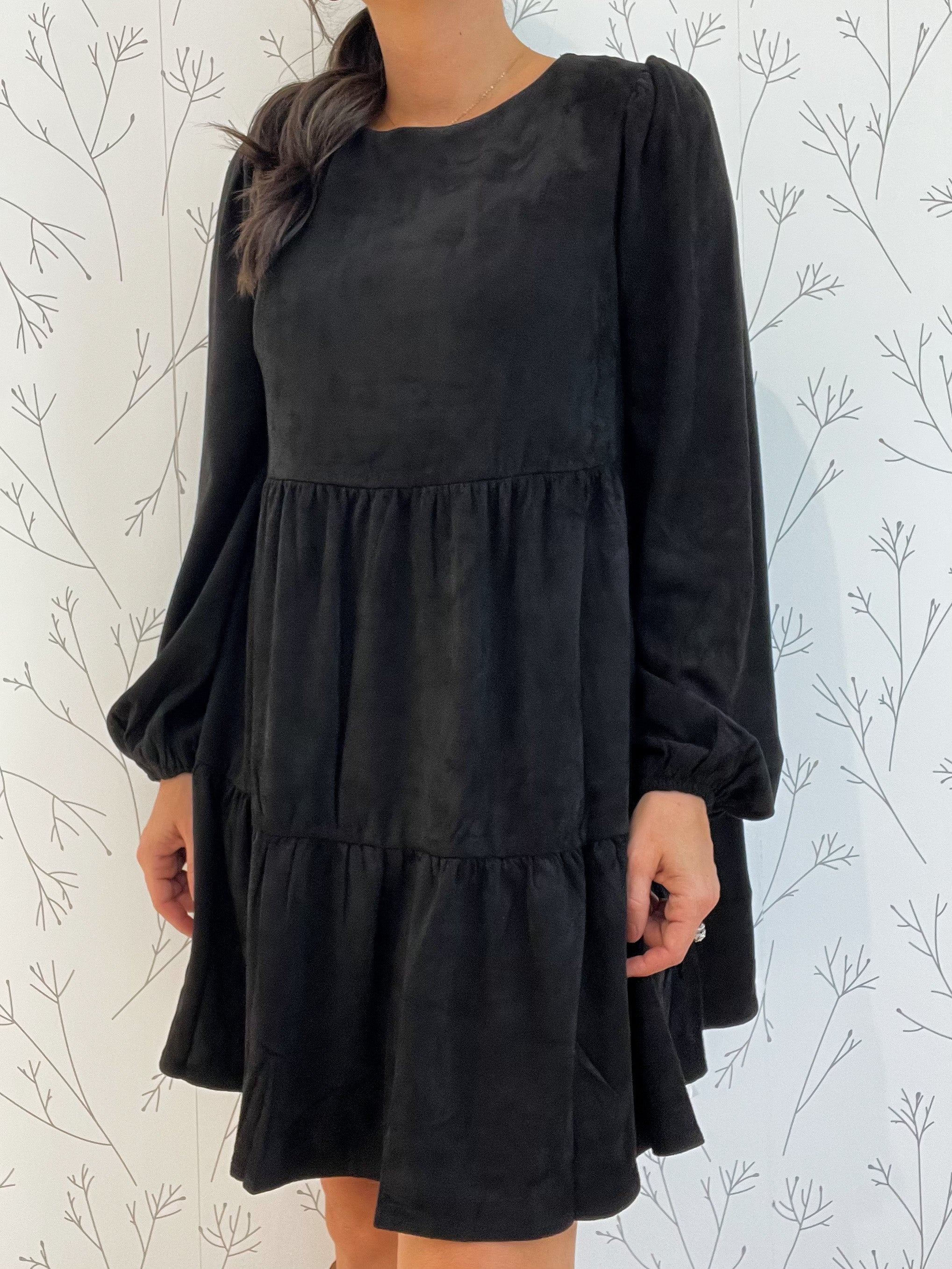 Long Sleeve Suede Mini Teired Dress