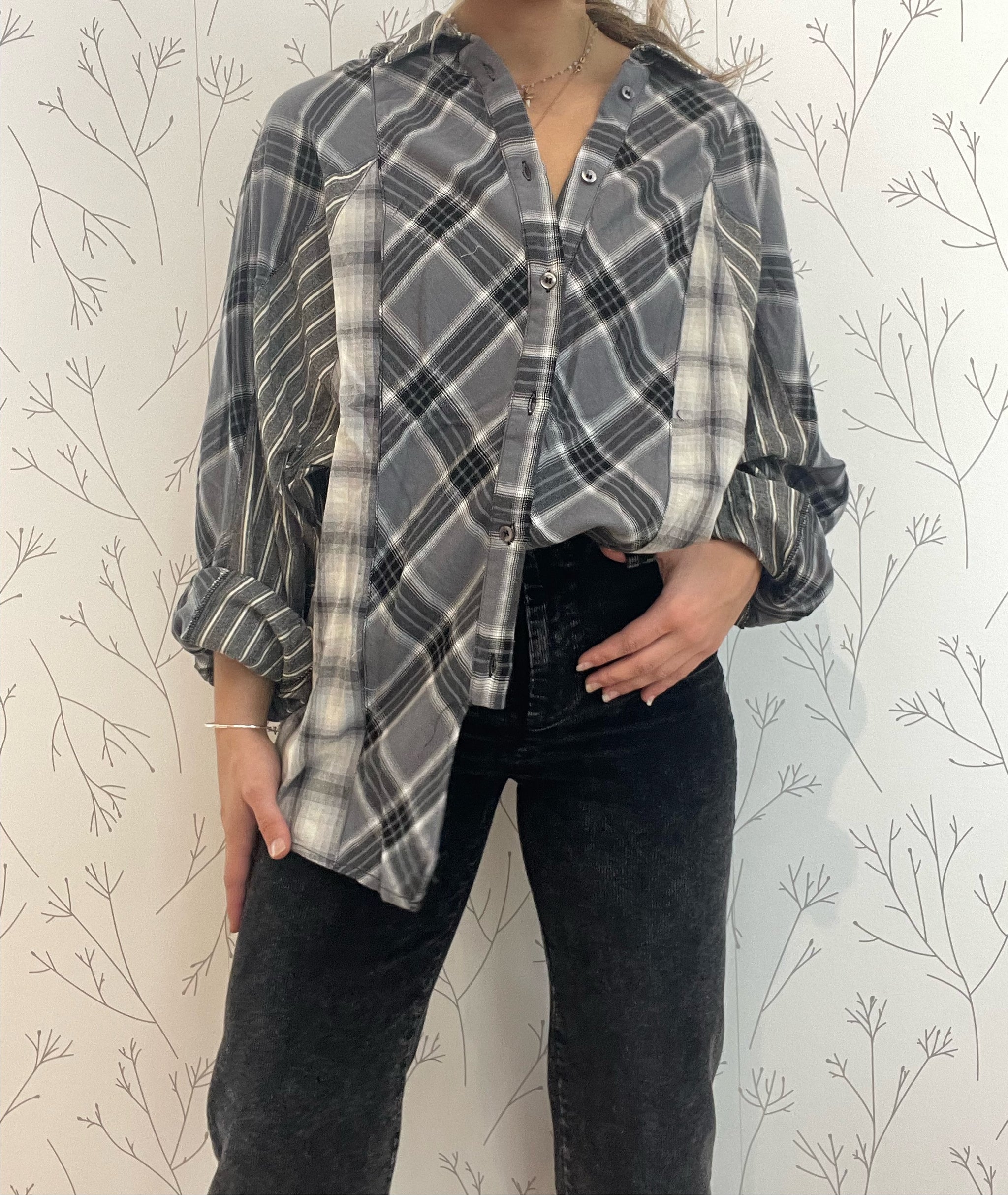 Plaid Oversized Button Down Shirt w/ Collar