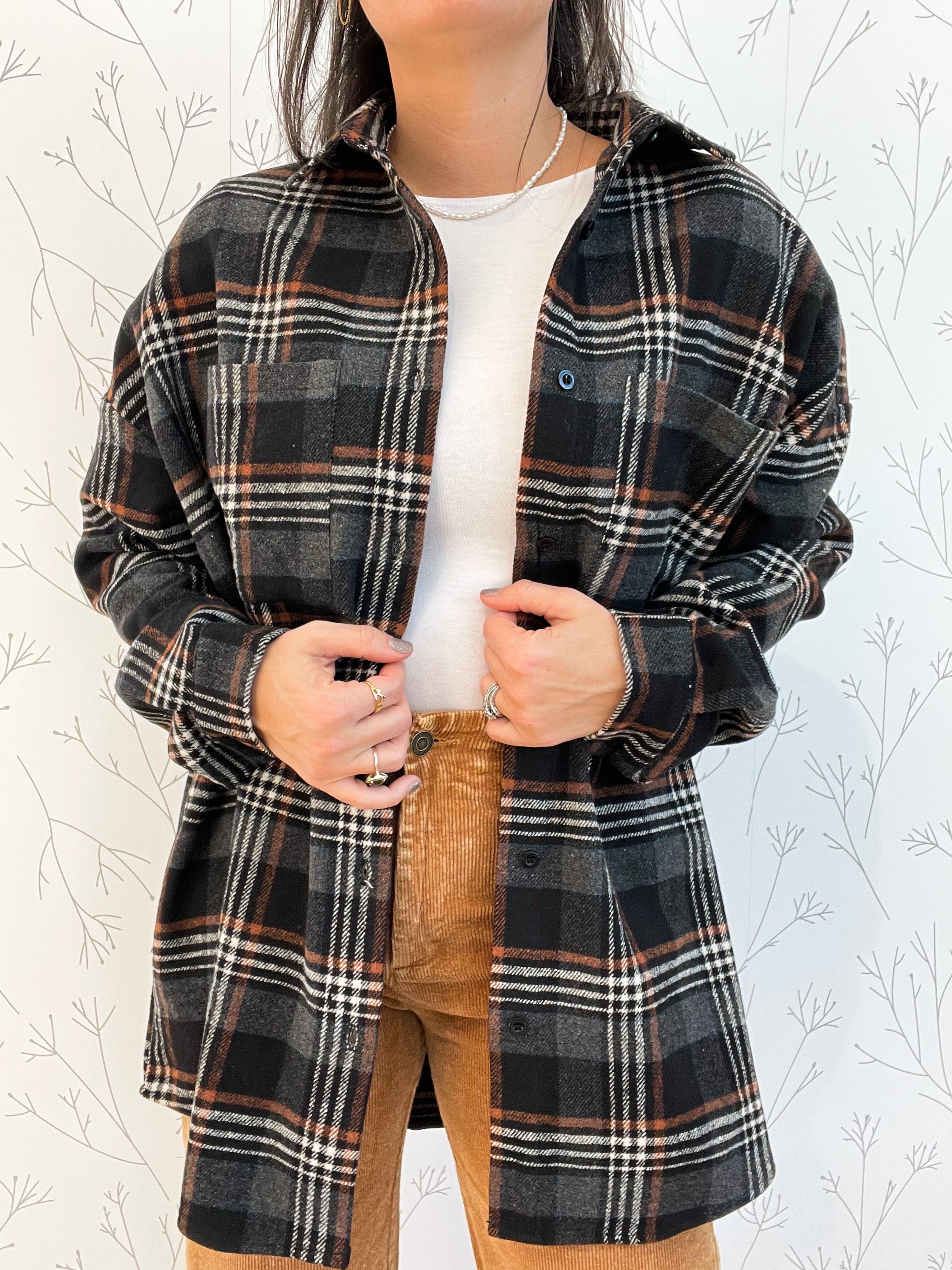 Plaid Long Sleeve Button Up Shacket